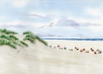 Postcard DIN-A6 Juist - dune and wide beach with seagull - Juist 10